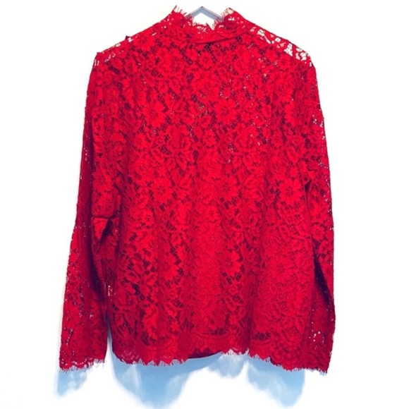 NWT J. Crew Mockneck Top in Red Floral Lace - Picture 6 of 11
